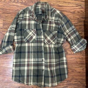 Thick Thermal Green Flannel Long Sleeve Shirt